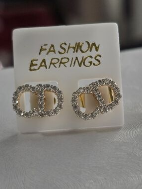 Gold and Silver Crystal Interlocking Hoop Stud Earrings - Fashion